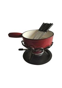 Table&cook - Fondue diam. 24 cm rouge uni réchaud fer forgé 6 fourchett