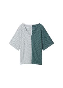 Tom Tailor Damen Gestreiftes T-Shirt, grün, Streifenmuster, Gr. M, polyester