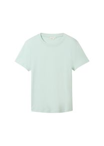 Tom Tailor Damen Basic T-Shirt mit Rundhalsausschnitt, grün, Uni, Gr. XL, baumwolle