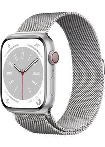 Apple Watch Series 8 Edelstahl 41 mm (2022) | GPS + Cellular | silber | Milanaise Armband Silber