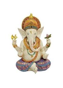 Ganesha Figur , Lila, Weiß, Goldfarben , Kunststoff , Elefant , Elefant , 30x40x16 cm , sitzend, zum Stellen, handgemalt , Dekoration, Dekofiguren & Skulpturen, Buddha-statuen