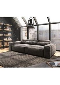 DeLife Big-Sofa Sirpio XL 270x130 cm Mikrofaser Khakibraun mit Hocker