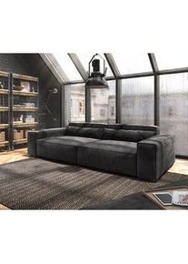 DeLife Big-Sofa Sirpio XL 270x130 cm Mikrofaser Schwarz mit Hocker