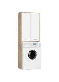 Mueble pour machine à laver fin Chêne Sonoma 64 cm 2 portes façade Blanche 4 étagères 64x30x180 cm