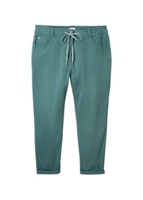 Tom Tailor Damen Plus - Cropped Slim Hose, grün, Uni, Gr. 44/28, baumwolle