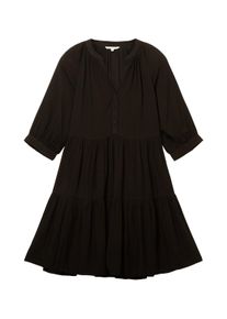 Tom Tailor Denim Damen Kleid mit Volants, schwarz, Uni, Gr. M, viskose