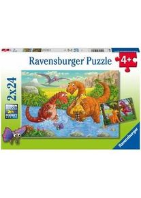 Ravensburger Kinderpuzzle - 05030 Spielende Dinos - Puzzle Für Kinder Ab 4 Jahren Mit 2X24 Teilen