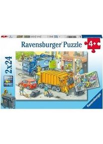 Ravensburger Kinderpuzzle - 05096 Müllabfuhr Und Abschleppwagen - Puzzle Für Kinder Ab 4 Jahren Mit 2X24 Teilen