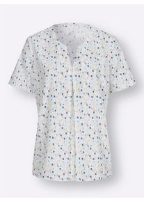 Dames Comfortblouse met minimalistisch patroon in wit/mint bedrukt ,maat 38, WITT, 100% Polyester