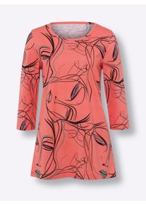 Dames Lang shirt met 3/4-mouwen in koraal/zwart geprint ,maat 38, WITT, 100% Katoen