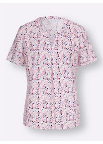 Dames Comfortblouse met minimalistisch patroon in wit/koraal bedrukt ,maat 38, WITT, 100% Polyester