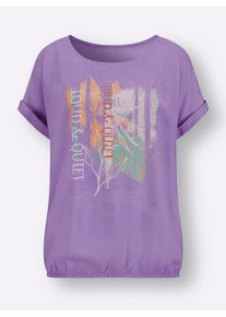 Dames Blouse met korte mouwen met motiefprint voor in lavendel geprint ,maat 36, WITT, 100% Viscose