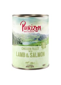 6x400g Purizon Adult sans céréales filet de poulet, saumon, agneau - Pâtée pour chat