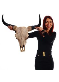 Deko Schädel 64cm, Polyresin Stier Bulle Longhorn Kopf Trophäe, In-/Outdoor ~ natur