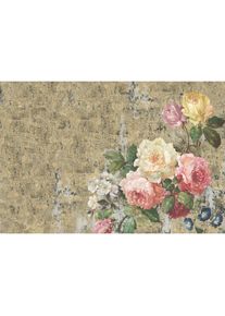 Papier peint panoramique Shabby Chic vintage Tapisserie panoramique romantique fleurie idéale salon Papier peint panoramique floral beige & rose