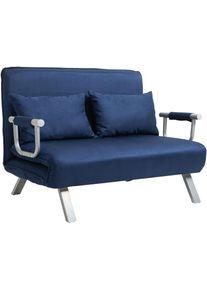 HOMCOM - Canapé-lit canapé convertible 2 places déhoussable grand confort 2 coussins fournis pieds accoudoirs métal suède bleu - Bleu