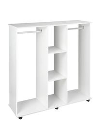 HOMCOM Armoire penderie meuble de rangement mobile 6 roulettes 120L x 40l x 128H cm panneaux de particules aspect bois blanc - Blanc