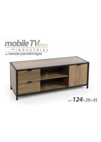 Iperbriko - Meuble tv bas marron industriel cm 124 x 39 x 45 h