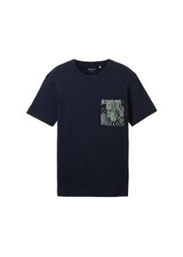Tom Tailor Herren T-Shirt mit Print Detail, blau, Print, Gr. L, baumwolle