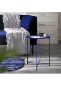 ML-Design - Table d'Appoint Ronde ø 43 cm x h 52 cm, en Métal Revêtu par Poudre, Bleu, Bout de Canapé, Table Basse Auxiliaire de Nuit, Style