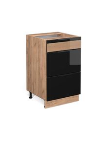 VICCO - Armoire basse à tiroirs Fame-Line 50 cm Chêne/Chêne noir brillant moderne