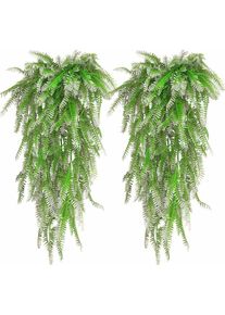 2 Pièces , blanc vert , Fougère Artificielle Plante Fausse Plantes Deco Plante Artificielle Exterieur pour Célébration, Mariage, Cuisine, Jardin,