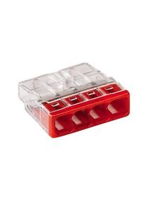 WAGO Bornier serre-fils, 0.5 2.5mm², Pôles - 4, Polycarbonate / Polyamide, Transparent / Rouge, Lot de 10 pièces - 2273-204