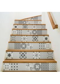 Stickers adhésifs escalier carrelages contremarche - nuance de gris romantique - 30x105cm - multicolore
