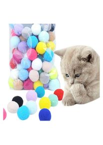 50 pièces(Couleur Aléatoire) Chat Jouets balles 3 cm, Boules de Chat colorées Douces Pompons de Chat Balle Chaton Jouet pour Animaux de Compagnie