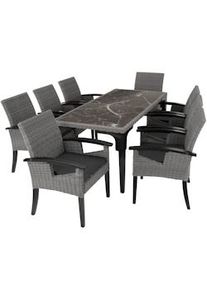 TecTake Mesa de ratán Foggia con 8 sillas Rosarno - gris - 404861