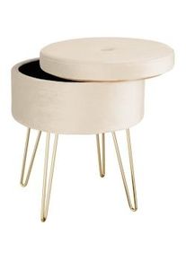 TecTake Taburete AVA tapizado en terciopelo con almacenamiento hasta 300 kg - crema - 403955