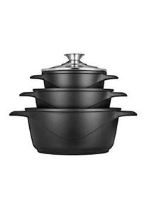 Smile Batteria da Cucina Induzione Set Pentole 6 Pezzi Alluminio Fuso, Coperchi Vetro Nero SML-MGK18
