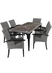 TecTake Mesa de ratán Foggia con 6 sillas Rosarno - gris - 404859