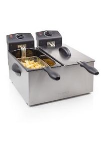 Tristar FR-6937 Freidora doble, capacidad 2 cubetas x 3 litros, 3600 W, 6 litros, Acero Inoxidable, 6 kg, doble termostato, Gris