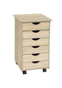 TecTake Cassettiera a rotelle in legno 65 x 36 x 40 cm - Legno chiaro, rovere Sonoma - 401788