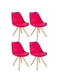 CLP Set di 4 sedie Sofia Struttura quadrata Velvet rosso