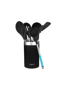 Cecotec Utensilios de Cocina de Silicona Polka Platinum Thunder. Set de 9 piezas Negro, Soft touch y Mango de Acero/Azul