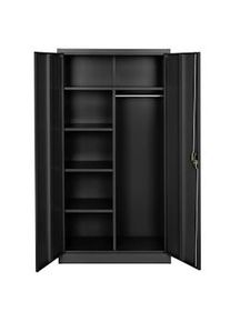 TecTake Armario archivador con cierre de seguridad y 6 compartimentos + barra ropero - negro, 80 cm - 404384