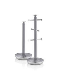 Swan SWKA1054GRN Retro Set di Portarotolo da Cucina + Portatazze Supporto per 6 Tazze di Caffè, Grigio