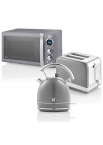 Swan STRP2070GRNEU Retro Set per la Colazione, Bollitore 1,8 L, Tostapane 2 Fette, Microonde 20 L, Grigio, 850W