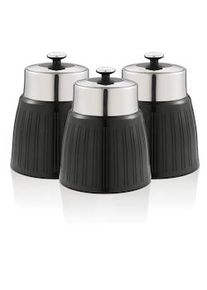 Swan SWKA1024BN Retro Set di 3 Barattoli cucina da 1,2 L, Ermetico Té, Spezie, Design Vintage, Nero