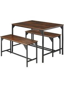 TecTake Conjunto de mesa y bancos Bolton 2 + 1 Madera industrial oscura, rústica - 404340
