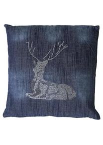 Mendler Almofada decorativa veado, almofada para sofá Almofada decorativa com enchimento, pedras brilhantes azuis 45x45cm