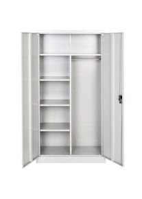 TecTake Armario archivador con cierre de seguridad y 6 compartimentos + barra ropero - gris, 90 cm - 402485