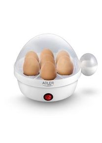 ADLER AD 4459 Cuociuova Elettrico per 7 Uova, Coperchio Trasparente, Tempo di Cottura Regolabi, 350W, Bianco