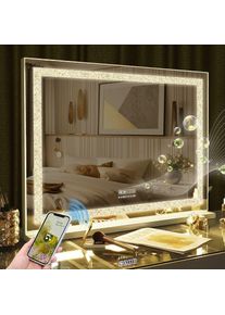 Fenchilin - Miroir avec Lumière miroir avec Bluetooth peut ajuster 3 effets de lumière accrocher mur / Bureau double usage maquillage Miroir salle de
