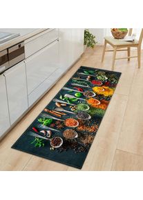 Tapis de Cuisine, Vaisselle & Épices 60 x 180cm Devant Lavable Antiderapant Comfort Tapis de Bain Paillasson Tapis de Sol Cuisine - multicolour
