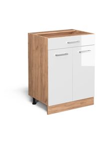 VICCO - Armoire basse à tiroirs R-Line 60 cm chêne/blanc brillant moderne 1 tiroir