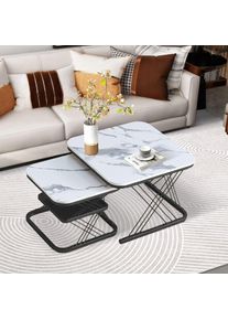 Table basse carrée, ensemble de 2, table basse gigogne avec motif en marbre et cadre en métal, petite table basse moderne pour la maison – noir +