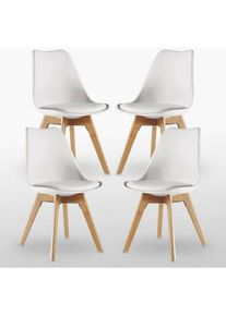Life Interiors - Lot de 1/2/4 Lorenzo Retro Dining Chair - Rembourrage en similicuir, corps en plastique et pieds en bois massif - Blanc - Lot de 4